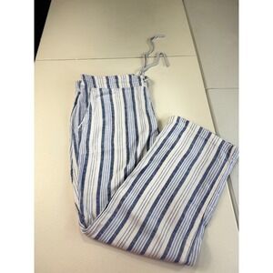 Per Se PXL Blue Striped Linen Blend‎ Drawstring Waist Wide Leg Pants